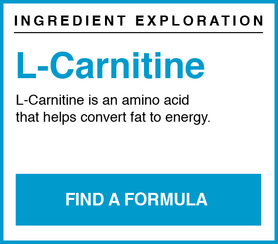 Ingredient Exploration. L-Carnitine. L-Carnitine is an amino acid that helps convert fat to energy.